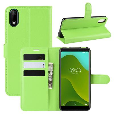 Lichee Pattern Side Flip Wallet Style PU Leather + Soft TPU Card Holder with Stand and Magnetic Buckle Case for Wiko Y70