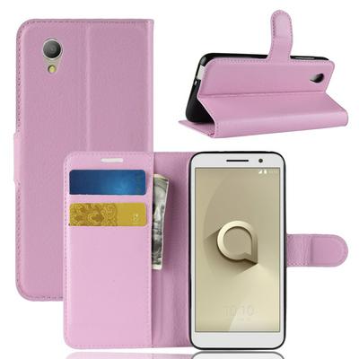 Lichee Pattern Side Flip Wallet Style PU Leather + Soft TPU Card Holder with Stand and Magnetic Buckle Case for Vodafone Smart E9