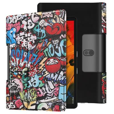 Colored Painting PC + PU Leather with Twice Folding Stand Support Cover Case for Lenovo Yoga Smart Tab 10.1 Yogatab5 YT-X705