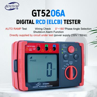 BENETECH GT5206A Digital RCD (ELCB) Tester; Leakage Switch Tester / AUTO RAMP Test / Wiring Checker