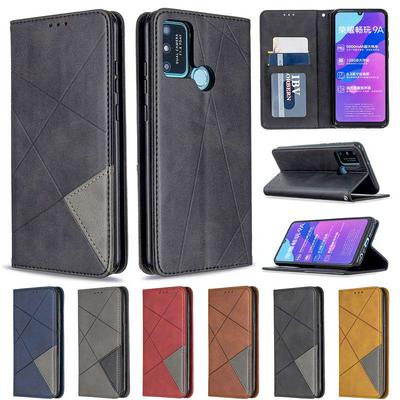 Rhombus Pattern Shockproof PU Leather Phone Protective Case with Magnetic and Stand for HUAWEI Honor 9A