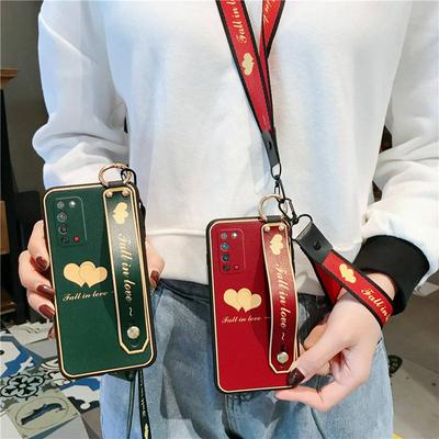 Embossed Cloth Chrysanthemum Pattern with Kickstand and Detachable Cross Body Strap Shockproof Soft TPU Back Cover Case for Huawei Honor X10 5G