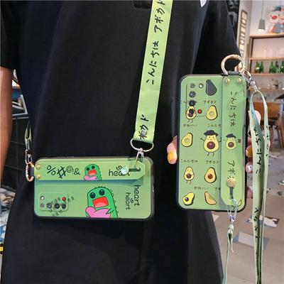 Embossed Cloth Cartoon Pattern with Kickstand and Detachable Cross Body Strap Shockproof Soft TPU Back Cover Case for Huawei Honor X10 5G