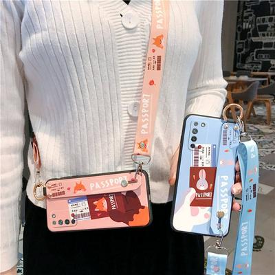 Embossed Cloth Pattern with Kickstand and Detachable Lanyard Shockproof Soft TPU Back Cover Case for Huawei Honor X10 5G