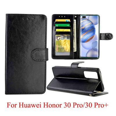 Crazy Horse Pattern Folded Edge Photo Frame Open Left and Right Scratch Resistant PU Leather Phone Cover with Stand and Card Slots for HUAWEI Honor 30 Pro