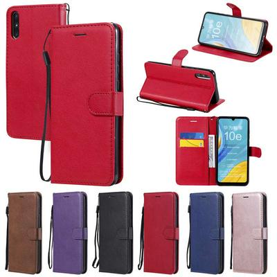 Solid Color Pattern Scratch Resistant Clamshell PU Leather Phone Protective Case with Lanyard&Card Slots for HUAWEI Enjoy 10E