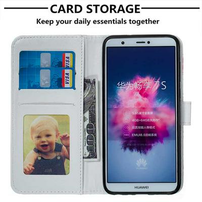 3D Colored Painting Side Flip Shockproof PU Leather + Soft TPU Picture Frame with Card Slots Magnetic Buckle and Stand Wallet Protective Case for Huawei P Smart / Enjoy 7S