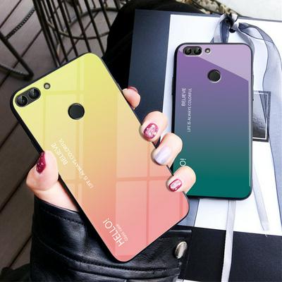 Luxury Gradient Bicolor 9H Explosion-Proof Anti-Scratch Tempered Glass Back + Soft TPU Bumper Frame Support Wireless Charging Back Cover Case for Huawei P Smart / Enjoy 7S