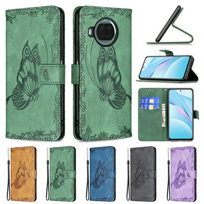 For Xiaomi Mi 10T Lite 5G Embossed Flying Butterflies Scratch Resistant Wallet Leather Case with Wrist Strap