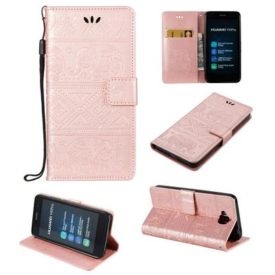 Elephant Embossed Pattern Side Flip PU Leather + Soft TPU Card Slots with Wrist Strap and Stand Wallet Protective Case for Huawei Enjoy 7 / Y6 Pro (2017) / P9 Lite Mini 
