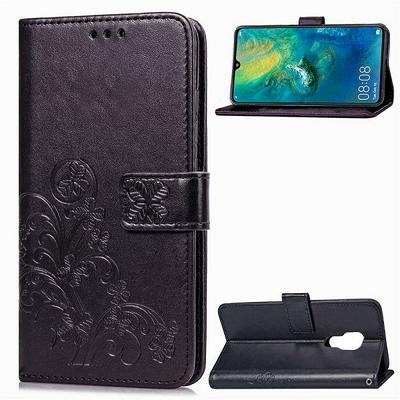 Embossed Four-Leaf Clover Shockproof Side Flip PU Leather + Soft TPU Stand with Magnetic Buckle and Card Slots Wallet Case for Huawei Mate 20 