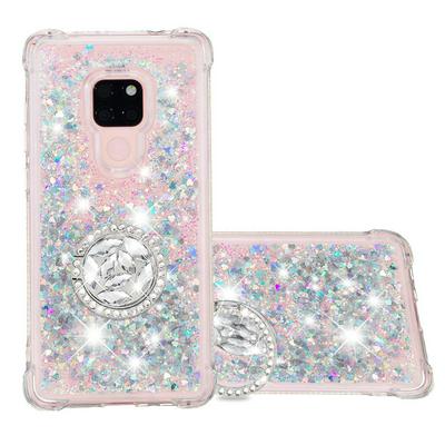 Quicksand with Diamond Studded Ring Stand Support Soft TPU Back Cover Case for Huawei Mate 20 
