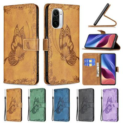 For Xiaomi Mi 11i/Xiaomi Poco F3/Xiaomi Redmi K40/K40 Pro Embossed Flying Butterflies Scratch Resistant Wallet Leather Case with Wrist Strap