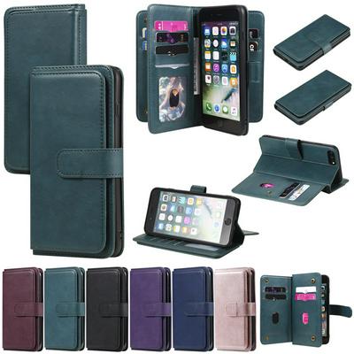 Solid Color Pattern Multifunctional Wallet Card Holder PU Leather Phone Case with Stand and 10 Card Slots for iPhone 7 Plus / 8 PLus