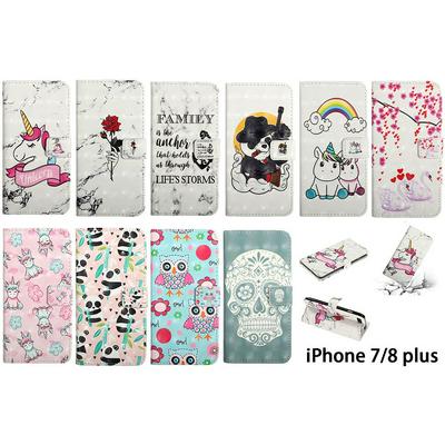 Swan Panda Pegasus Owl Rose Pattern PU Leather + Soft TPU with Picture Frame Stand Support and Card Slots Wallet Cover Case for iPhone 7 Plus / 8 Plus