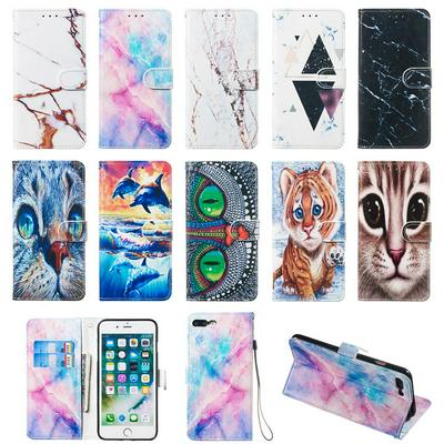Colored Cat Tiger Owl Dolphin Pattern PU Leather + Soft TPU Card Slots with Stand Wallet Protective Case for iPhone 7 Plus / 8 Plus