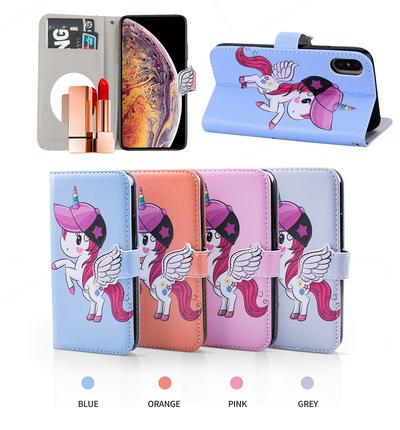 Pegasus Unicorn Pattern with Makeup Mirror PU Leather + Soft TPU with Stand Support and Card Holder and Wallet Slots Protective Case for iPhone 7 / 8