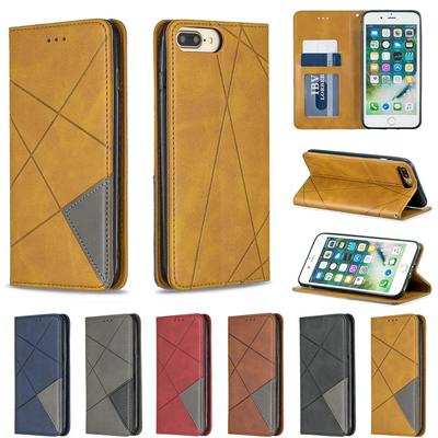iPhone 7 / 8 PLUS PU+TPU Clamshell Phone Case Geometric Mosaic Pattern Retro Simple Solid Color Style Leather Phone Case