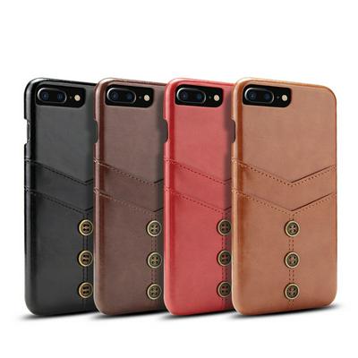 Case for iPhone 8 Plus/iPhone 7 Plus, Leather Card Holder Phone Cover with Bronze Buttons on the Back