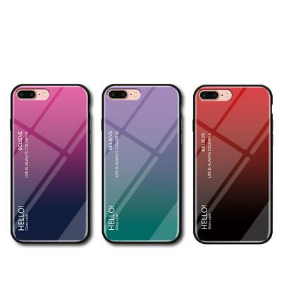 Luxury Gradient Bicolor 9H Explosion-Proof Anti-Scratch Tempered Glass Back + Soft TPU Bumper Frame Support Wireless Charging Back Cover Case for iPhone 7 Plus / 8 Plus