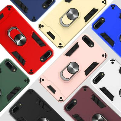 2 in 1 Shockproof Anti-Fingerprint Hard PC + Soft TPU with Ring Kickstand Back Cover Case for iPhone 7 Plus / 8 Plus