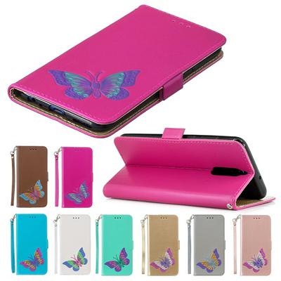 Wrist Strap Colored Painted Butterfly Pattern Wallet Card Holder Stand Support Picture Frame PU Leather + TPU Phone Case for Huawei Mate 10 Lite / Nova 2i / Maimang 6
