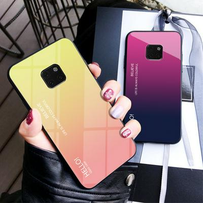 Luxury Gradient Bicolor 9H Explosion-Proof Anti-Scratch Tempered Glass Back + Soft TPU Bumper Frame Support Wireless Charging Back Cover Case for Huawei Mate 20 Pro