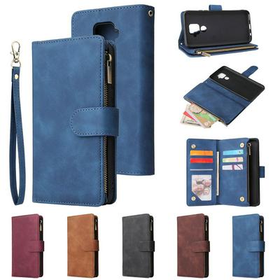 Solid Color Wrist Strap Style Shockproof Side Flip PU Leather + Soft TPU Double Layer Multi-Card Slots Picture Frame with Magnetic Buckle and Stand Zipper Wallet Case for Huawei Mate 30 Lite / Nova 5i Pro