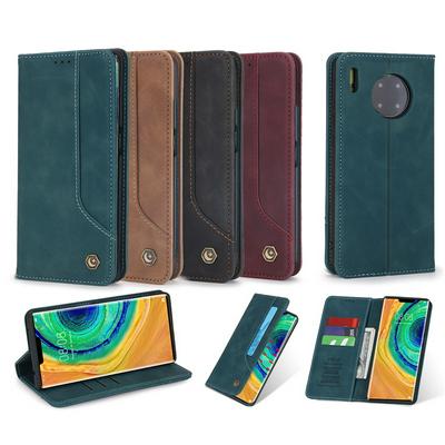 008 Retro Strong Magnetic Side Flip PU Leather + Soft TPU with Card Slots and Stand Wallet Case for Huawei Mate 30 Pro 