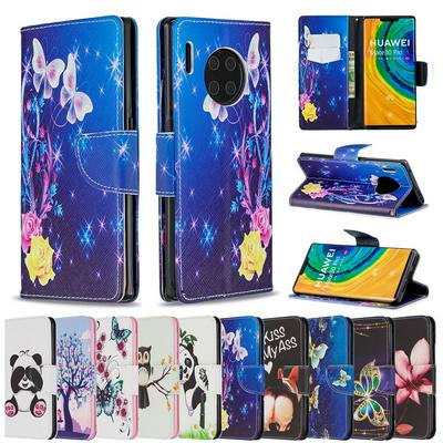 Colored Painting Shockproof Side Flip PU Leather + Soft TPU Card Slots with Magnetic Buckle and Stand Wallet Case for Huawei Mate 30 Pro