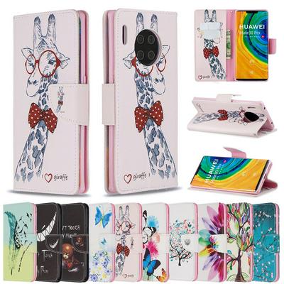 Colored Painting Shockproof Side Flip PU Leather + Soft TPU Card Slots with Magnetic Buckle and Stand Wallet Case for Huawei Mate 30 Pro