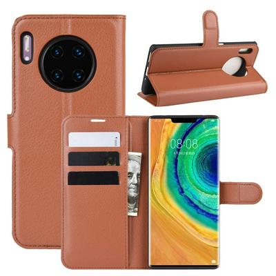 Lichee Pattern Side Flip Wallet Style PU Leather + Soft TPU Card Holder with Stand and Magnetic Buckle Case for Huawei Mate 30 Pro