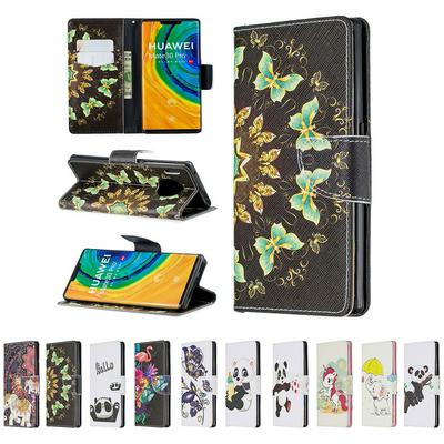 Colored Painted Shockproof Side Flip PU Leather + Soft TPU Card Slots with Magnetic Buckle and Stand Case for Huawei Mate 30 Pro