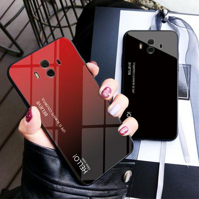 Luxury Gradient Bicolor 9H Explosion-Proof Anti-Scratch Tempered Glass Back + Soft TPU Bumper Frame Support Wireless Charging Back Cover Case for Huawei Mate 10 