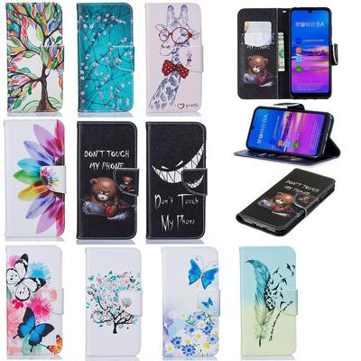 Plum Bear Feat Giraffe Color Painting Wallet Style PU Leather + Soft TPU Card Holder with Stand and Magnetic Buckle Case for Huawei Honor 8A 