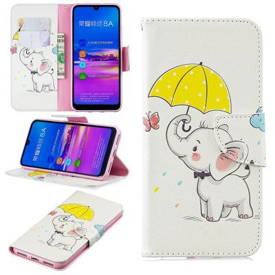 Colored Painting Shockproof Side Flip PU Leather + Soft TPU Card Slots with Magnetic Buckle and Stand Wallet Protective Case for Huawei Honor 8A