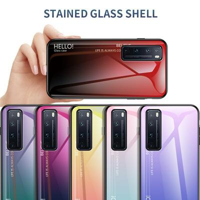 Luxury Gradient Bicolor 9H Explosion-Proof Anti-Scratch Tempered Glass Back + Soft TPU Bumper Frame Support Wireless Charging Back Cover Case for Huawei Nova 7 Pro 5G