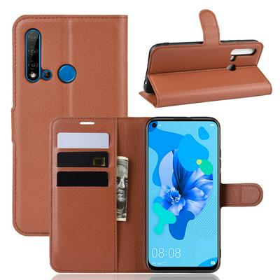 Lichee Pattern Side Flip Wallet Style PU Leather + Soft TPU Card Holder with Stand and Magnetic Buckle Case for Huawei nova 5i / P20 Lite 2019