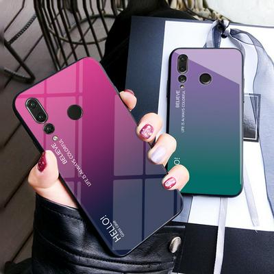 Luxury Gradient Bicolor 9H Explosion-Proof Anti-Scratch Tempered Glass Back + Soft TPU Bumper Frame Support Wireless Charging Back Cover Case for Huawei Nova 4