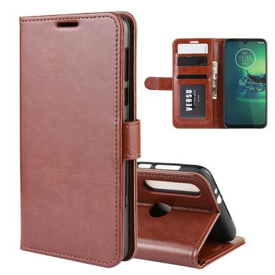 R64 Pattern Single Fold Edge Shockproof Side Flip PU Leather + Soft TPU Card Slots with Magnetic Buckle and Stand Wallet Case for Motorola Moto G8 Plus