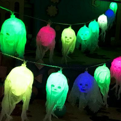 Halloween Horror Atmosphere Decorative Light Strings LED White Sand Skull Headlight with Battery Box