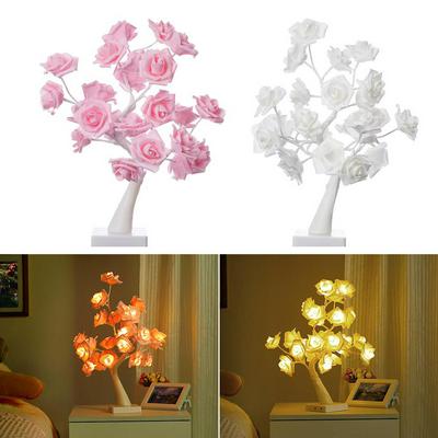 Twee Modi Rose Bloem Tafel Boom Tafellamp Gift Voor Meisjes En Bruiloft Familie Decoratie Christmas Party Met 24 Led lichten