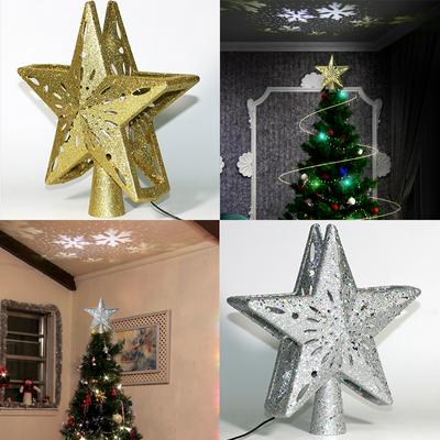 Glitter Tree Topper Star Hollow Christmas Tree Projection LED Light