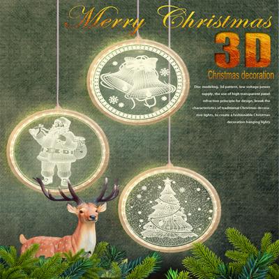 Christmas LED Headlight Bell Snowflakes Lights 3D Acrylic Disc Hanging Lamp with Battery Box