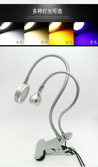 Dimmable LED Double Head Design 360° Flexible Neck USB Powered Eye-Protect Night Reading Table Light with Clip
