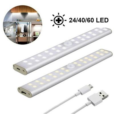 24/40/60 LED USB Rechargeable Human Body Induction Double Row Lamp Beads Night Light Wardrobe Under Cabinet Light