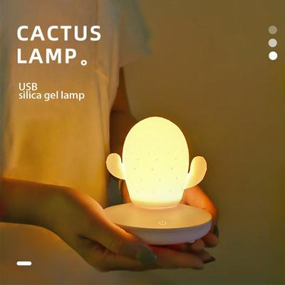 Creative Cactus Silicone Night Light USB Rechargeable Touch Colorful LED Lamp