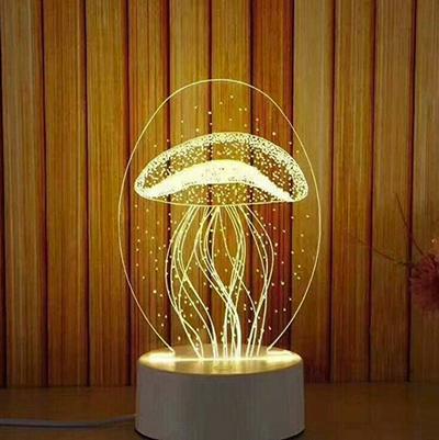 3D USB Acrylic Night Light LED Table Desk Bedroom Decor Gift Warm White Lamp Holiday Kids Gift