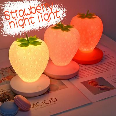 Strawberry Silicone LED USB Touch Sensor Night Lights Decorations Student Girls Children Christmas Birthday Gifts