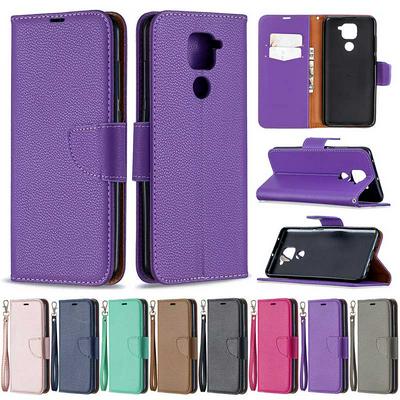 Solid Color Lychee Pattern All-round Protection PU Leather Phone Protective Case with Lanyard&Stand for Xiaomi Redmi Note 9/Redmi 10X 4G